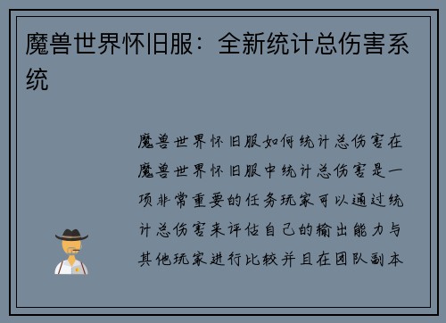 魔兽世界怀旧服:全新统计总伤害系统